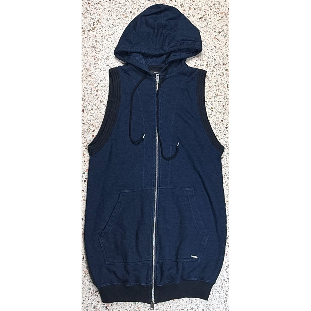 Dieselโ Men's Full Zip Blue Sleeveless Hoodie Size Large